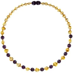 Powell's Owl Amber Gemstone Honey + Amethyst Necklace Jewelry