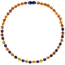 Powell's Owl Amber Gemstone Cognac + Lapis Necklace Jewelry