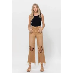 J+j Jeans + Pants Khaki Cropped Flare Jeans