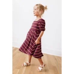 Lia + Lou Retro Stripe Ribbed Puff Sleeve Dress Dresses