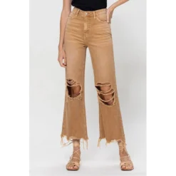 J+j Jeans + Pants Khaki Cropped Flare Jeans