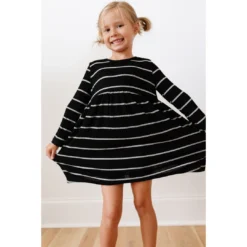 Lia + Lou Black + White Stripe Long Sleeve Dress