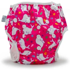 Beau + Belle Littles Hot Pink Narwhals Reusable Swim Diaper
