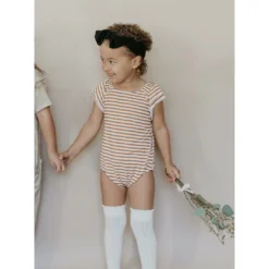 Joss + J Leotards Gold Stripes Bamboo Flutter Sleeve Leotard