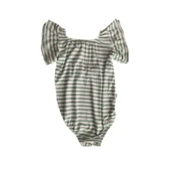 Joss + J Leotards Sage Stripes Bamboo Flutter Sleeve Leotard
