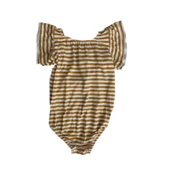 Joss + J Leotards Gold Stripes Bamboo Flutter Sleeve Leotard