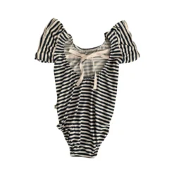 Joss + J Leotards Navy Stripes Bamboo Flutter Sleeve Leotard