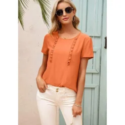J+j Tops Orange Dainty Ruffle Summer Blouse