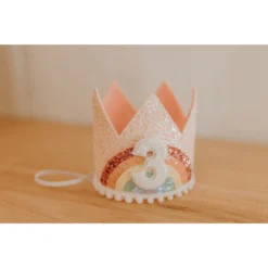 Cutest Little Party # 3 Baby Pink Glitter + Pastel Rainbow + White Glitter Crown Crowns