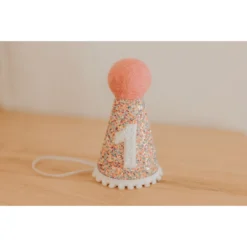 Cutest Little Party # 1 Mosaic Glitter + White Pom Trim/hot Pink + White Glitter Party Hat
