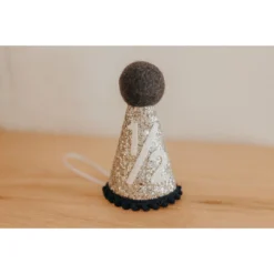 Cutest Little Party Party Time # 1/2 Silver Glitter + Navy Pom Trim + White Glitter Party Hat