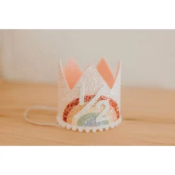 Cutest Little Party Party Time # 1/2 Baby Pink Glitter + Pastel Rainbow + White Glitter Crown