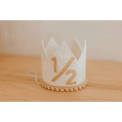 Cutest Little Party Party Time # 1/2 White Glitter + Toast Pom Trim/white Lining + Toast Felt Crown