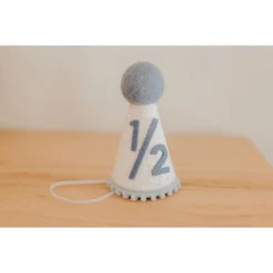 Cutest Little Party # 1/2 White Glitter + Baby Blue Pom Trim + Pool Felt Party Hat