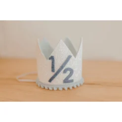 Cutest Little Party Party Time # 1/2 White Glitter + Baby Blue Pom Trim + Pool Felt Crown
