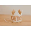 Cutest Little Party | One | White Glitter + Toast Pom Trim/white Lining + Rose Gold/toast Felt Crown Party Time