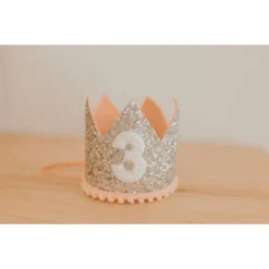 Cutest Little Party # 3 Silver Glitter + Blush Pom Trim + White Glitter Crown Party Time