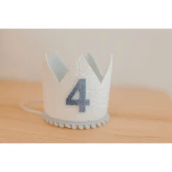 Cutest Little Party Party Time # 4 White Glitter + Baby Blue Pom Trim + Pool Felt Crown