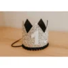 Cutest Little Party # 1 Silver Glitter + Black Pom Trim + White Glitter Crown