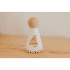 Cutest Little Party # 4 White Glitter + Toast Pom Trim/white Lining + Rose Gold/toast Felt Party Hat