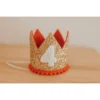 Cutest Little Party Party Time # 4 Gold Glitter + Red Pom Trim + White Glitter Crown