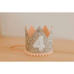 Cutest Little Party # 4 Silver Glitter + Blush Pom Trim + White Glitter Crown