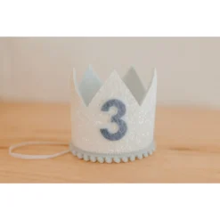 Cutest Little Party # 3 White Glitter + Baby Blue Pom Trim + Pool Felt Crown Party Time