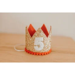 Cutest Little Party Crowns # 5 Gold Glitter + Red Pom Trim + White Glitter Crown