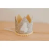 Cutest Little Party # 4 Silver Glitter + Mustard Pom Trim + White Glitter Crown