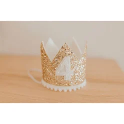 Cutest Little Party # 4 Gold Glitter + White Pom Trim + White Glitter Crown Party Time