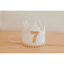 Cutest Little Party # 7 White Glitter + Toast Pom Trim/white Lining + Rose Gold/toast Felt Crown Party Time