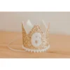 Cutest Little Party # 6 Gold Glitter + White Pom Trim + White Glitter Crown