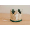 Cutest Little Party Crowns # 1 Gold Glitter + Emerald Green Pom Trim + White Glitter Crown