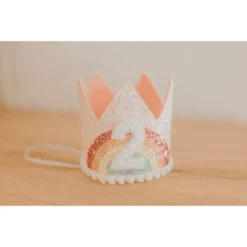 Cutest Little Party # 2 Baby Pink Glitter + Pastel Rainbow + White Glitter Crown