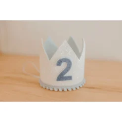Cutest Little Party # 2 White Glitter + Baby Blue Pom Trim + Pool Felt Crown Party Time