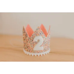 Cutest Little Party # 2 Mosaic Glitter + White Pom Trim/hot Pink + White Glitter Crown Party Time