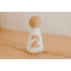 Cutest Little Party Party Time # 2 White Glitter + Toast Pom Trim/white Lining + Toast Felt Party Hat