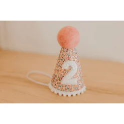 Cutest Little Party # 2 Mosaic Glitter + White Pom Trim/hot Pink + White Glitter Party Hat