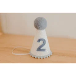 Cutest Little Party # 2 White Glitter + Baby Blue Pom Trim + Pool Felt Party Hat