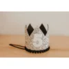 Cutest Little Party Party Time # 5 Silver Glitter + Black Pom Trim + White Glitter Crown