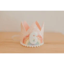 Cutest Little Party # 6 Baby Pink Glitter + Pastel Rainbow + White Glitter Crown Party Time