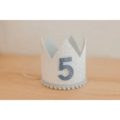 Cutest Little Party Party Time # 5 White Glitter + Baby Blue Pom Trim + Pool Felt Crown