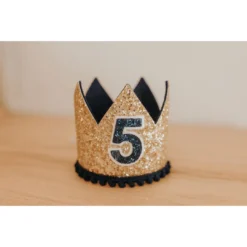 Cutest Little Party # 5 Gold Glitter + Black Pom Trim + Black Glitter Crown