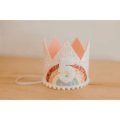 Cutest Little Party # 5 Baby Pink Glitter + Pastel Rainbow + White Glitter Crown