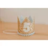 Cutest Little Party # 5 Gold Glitter + Baby Blue Pom Trim + White Glitter Crown