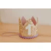 Cutest Little Party # 1 Gold Glitter + Lilac Pom Trim + White Glitter Crown