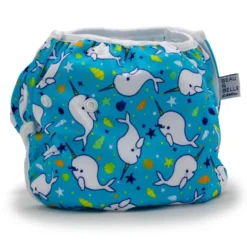 Beau + Belle Littles Light Blue Narwhals Reusable Swim Diaper