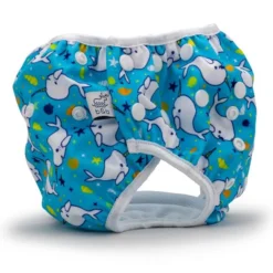 Beau + Belle Littles Light Blue Narwhals Reusable Swim Diaper