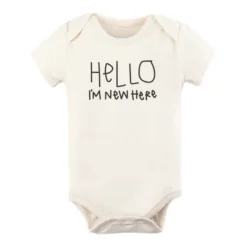 Tenth + Pine Bodysuits Hello I'm New Here Black + Natural Organic Onesie