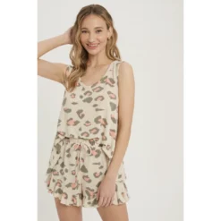 J+j Sets Leopard Beige Tank Lounge Set